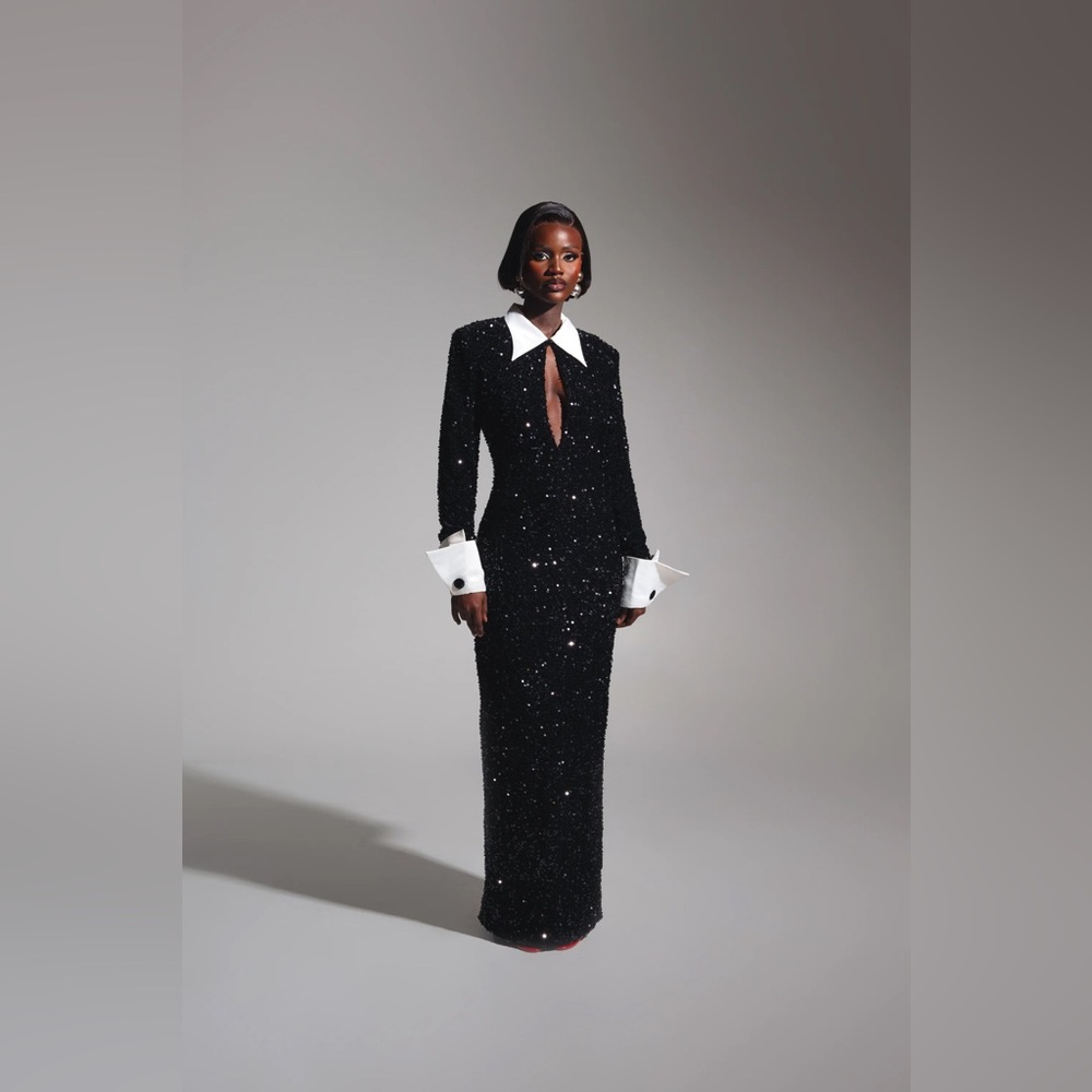 KALI KEYHOLE SEQUIN MAXI DRESS IN ONYX